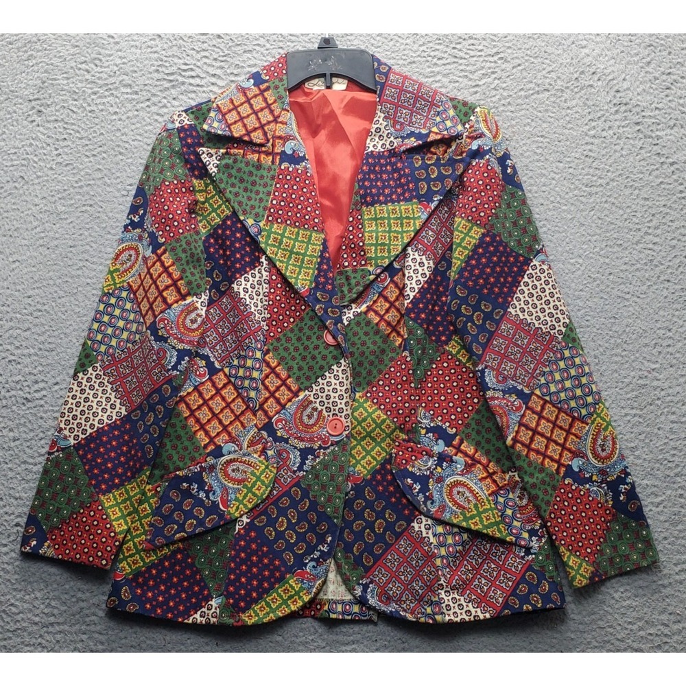 VTG Latch Blazer Jacket Womens Small Multi Lined Single-Breasted Notch Lapel